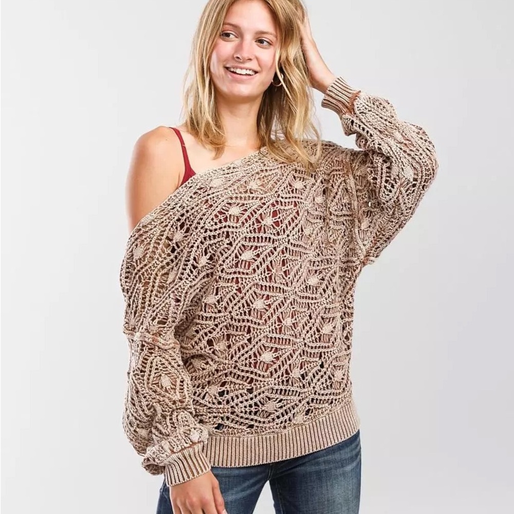 Buckle Off the Shoulder Washed Sweater. Size Small.